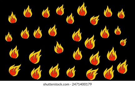 Fire doodle seamless pattern with yellow and orange flames for design