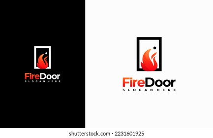 Fire Door logo designs concept vector, Door and Fire symbol logo