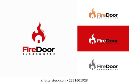 Logo de Fire Door diseña el vector de concepto, símbolo de puerta y fuego