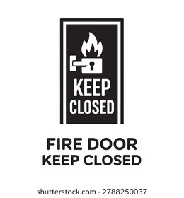 Fire door sign black and white safety symbol on white background