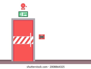 Fire door vector. Fire alarm cartoon vector. Fire alarm system. Fire equipment. Vector illustration in flat style. Exit door.