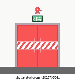Vector de puerta de fuego. Vector de dibujos animados de alarma de incendios. Sistema de alarma contra incendios. Equipo de bomberos. Ilustración vectorial en estilo plano. Salir de la puerta.