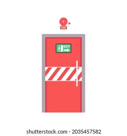 Fire door vector. Fire alarm cartoon vector. Fire alarm system. Fire equipment. Vector illustration in flat style. Exit door.