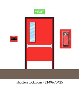 Fire door vector. Fire alarm cartoon vector. Fire alarm system. Fire equipment. Vector illustration in flat style. Exit door.