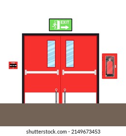 Fire door vector. Fire alarm cartoon vector. Fire alarm system. Fire equipment. Vector illustration in flat style. Exit door.