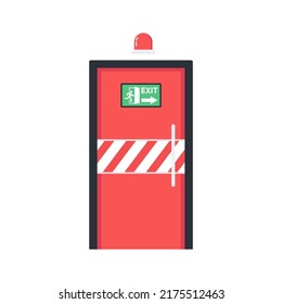 Vector de puerta de fuego. Vector de dibujos animados de alarma de incendios. Sistema de alarma contra incendios. Equipo de bomberos. Ilustración vectorial en estilo plano. Salir de la puerta.