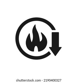 Fire With Down Arrow. Low Energy Icon Design Isolated On White Background. Vector Illustration