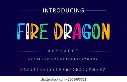 Fire Dragon Funky colorful cartoon font type. Vector alphabet