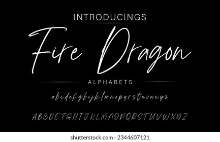 Alfabeto vector dibujado a mano por el dragón de fuego. Tipo de letra moderno del guión de la firma de monolina. Tipo de letra de firma elegante. Mejor Alfabeto Hermosa caligrafía Firma Letra tipográfica manuscrita