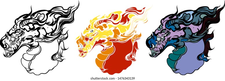 Fire Dragon isolate set on white background.