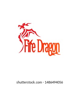 fire dragon logo flat style, template and fantasy animal design