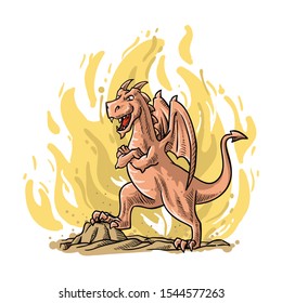 fire dragon strong yellow cartoon  illustration