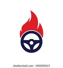 Fire driver logo vector design template. Car steering wheel burning fire logo icon vector illustration design.
