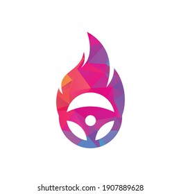 Fire driver logo vector design template. Car steering wheel burning fire logo icon vector illustration design.
