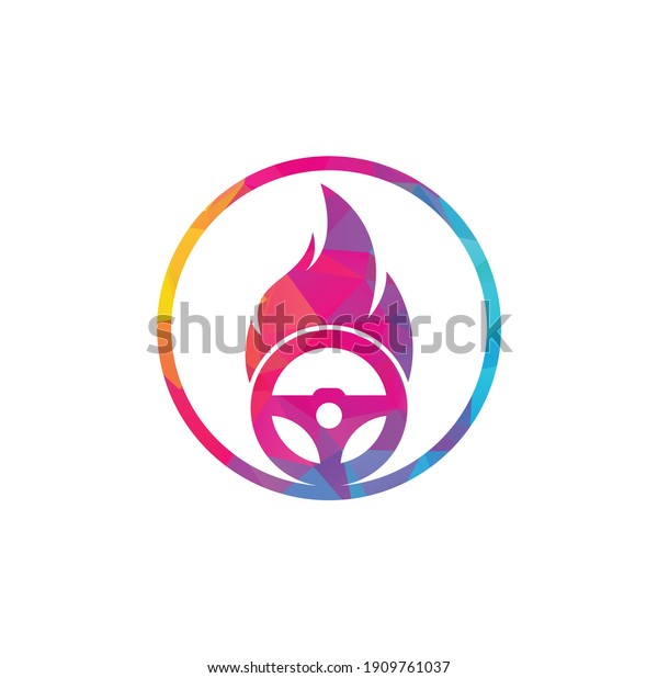 Fire driver logo\
vector design template. Car steering wheel burning fire logo icon\
vector illustration\
design.