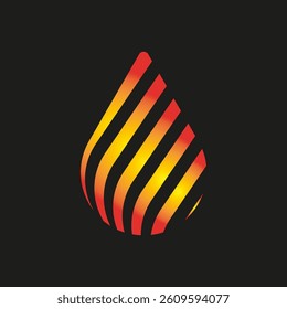 Fire drop shape. Yellow red gradient. Flame energy figure. Vector black background.