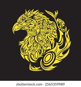 Fire with eagle artwork.Line Thai design. Eagle fly vector artwork for t shirt,Tattoo and others.