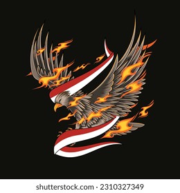 Fire Eagle Drawing with Indonesian Flag