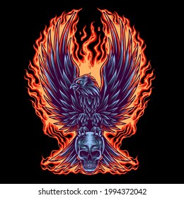 Fire Eagle With Skull  Illustration for your business or merchandise