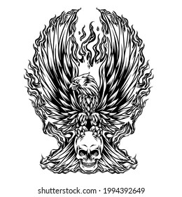 Fire Eagle With Skull Silhoeutte  Illustration for your business or merchandise