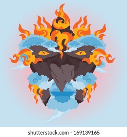 Fire, earth and wind elemental character mask vector illustration