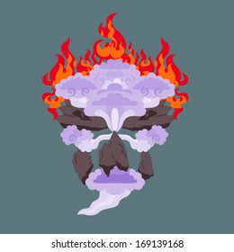 Fire, earth and wind elemental character mask vector illustration