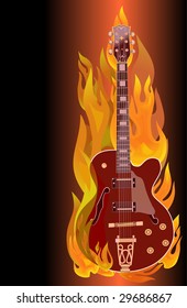 Fire electric guitar.Vector illustration.