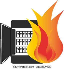 Das Feuer des elektrischen Schalters. Rote Flamme, Feuer. Vektorflaches Bild auf weißem Hintergrund.
