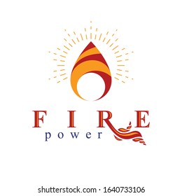 Fire element abstract logo for use as petrol corporate emblem. Oil and gas vector business conceptual symbol.
