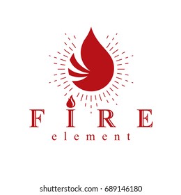 Fire element abstract logo for use as petrol corporate emblem. Oil and gas vector business conceptual symbol.