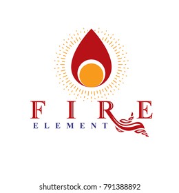 Fire element abstract logo for use as petrol corporate emblem. Oil and gas vector business conceptual symbol.