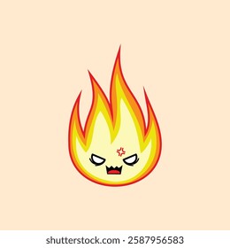 Fire element clipart with angry face expression clipart. Fire icon clipart with expression.