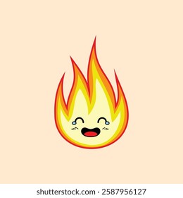 Fire element clipart with laughing face with tears expression clipart. Fire icon clipart with expression.