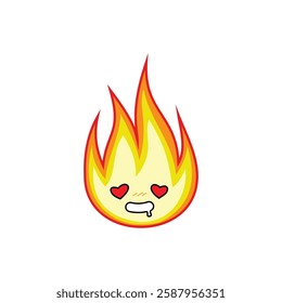 Fire element clipart with in love face expression clipart. Fire icon clipart with expression.
