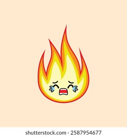 Fire element clipart with teary face expression clipart. Fire icon clipart with expression.