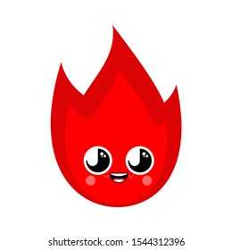 Fire Element Cute kawaii isolated. funny flames cartoon style. kids character. Childrens style. 