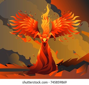 fire elemental fantasy winged creature on wastelands