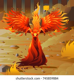 fire elemental fantasy winged creature on wastelands