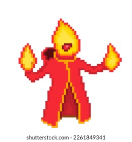 Fire Elemental Wizzard pixel character game retro