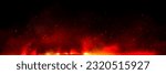 Fire and ember overlay effect and smoke background. Grill hot flame with flying spark particle and ash in hell. Festive firestorm burnt particles vector panoramic nature texture with steam and coal.