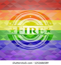 Fire emblem on mosaic background with the colors of the LGBT flag