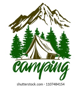 fire emblem, rest in the forest, camping hand drawn vector illustration realistic sketch