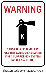 Fire emergency In case of appliance fire, use this extinguisher sign and label