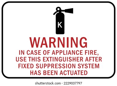 Fire emergency In case of appliance fire, use this extinguisher sign and label