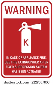 Fire emergency In case of appliance fire, use this extinguisher sign and label