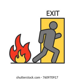 Fire emergency exit door and human color icon  Evacuation plan  Isolated vector illustration