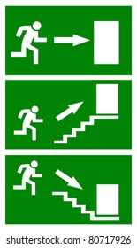 Fire emergency exit signs, vector illustration