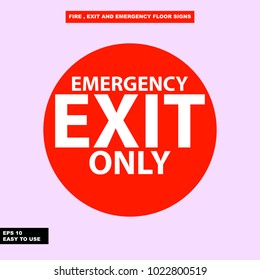 Fire emergency, exit way, extinguisher and warning sign in vector style version, easy to use and print
