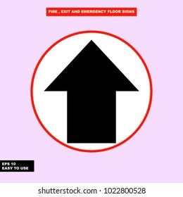 Fire emergency, exit way, extinguisher and warning sign in vector style version, easy to use and print