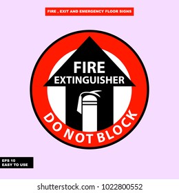 Fire emergency, exit way, extinguisher and warning sign in vector style version, easy to use and print